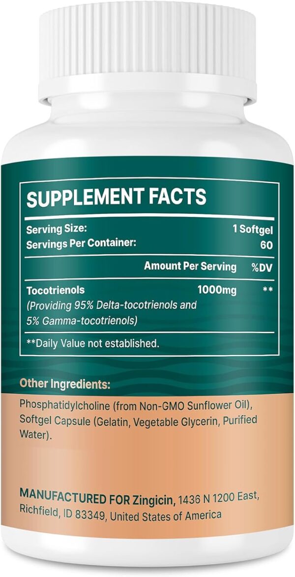 Vitamin E Tocotrienols - Liposomal Vitamin E Oil 1000mg, Highly Absorbable Delta Tocotrienol and Gamma Tocotrienol, 60 Softgels