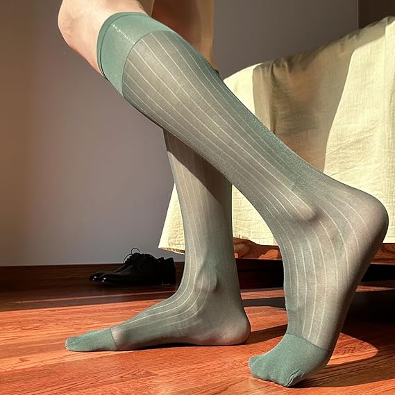 Uaussi 5 Pairs Mens Silk Sheer Socks OTC Ultra Thin Nylon Dress Sock Daily Casual Stockings Work Business Sox
