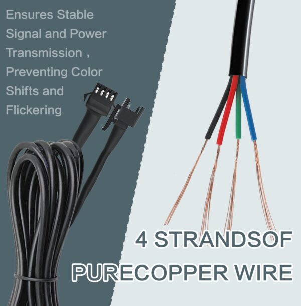 4 Pcs 4 Pin RGB Extension Cable RGB Wire for Motorcycle LED Light Underglow Kit, Compatible with ATV Car Trucks Rock Lights & Neon Strips (60 Inch)