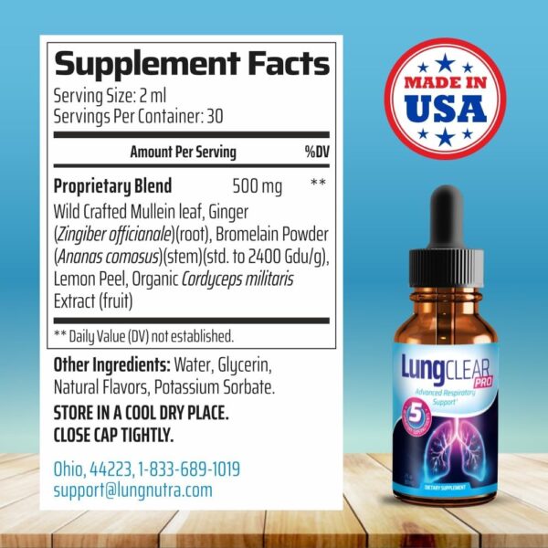 Lung Support Supplement Drops with Wild Mullein Leaf Extract for Lungs and Mucus Relief Support - 2 Fl oz