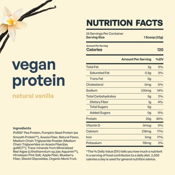 BE AMAZING Vegan Protein Powder, Natural Vanilla, 20g Plant Based Protein with Prebiotic Fiber, Low Carb, Dairy and Gluten Free Shake Mix, No Added Sugar, 29.3 oz, 25 Servings