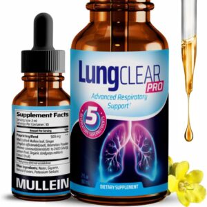 Lung Support Supplement Drops with Wild Mullein Leaf Extract for Lungs and Mucus Relief Support - 2 Fl oz