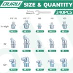 240PCS Grease Fittings Assortment,SAE & Metric Zerk Grease Fittings Straight 45 90 Degree with Wrench Kit(7-11mm) for Grease Gun