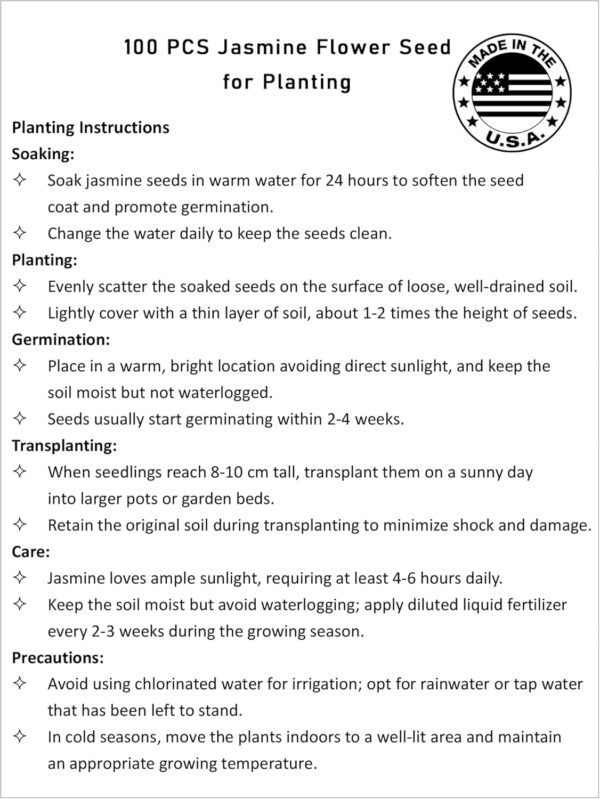 100+ Climbing Jasmine Flower Seeds Fragrant Plant for Planting Garden Home Four Seasons Evergreen Silver Jasmine Garden Balcony Climbing Flower Non-GMO