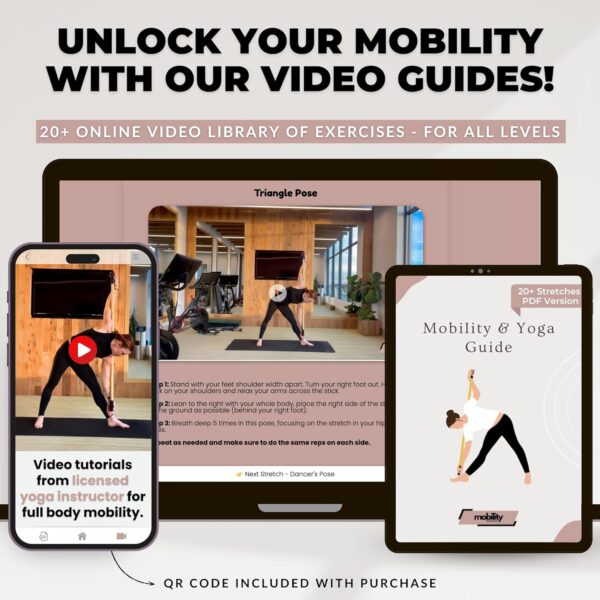 5ft Yoga Stick Made from Natural Bamboo - Stretching Stick for Mobility, Balance, Pilates & Physical Therapy - Exercise Stick with Non-Slip Ends - Includes 20+ Video Tutorials