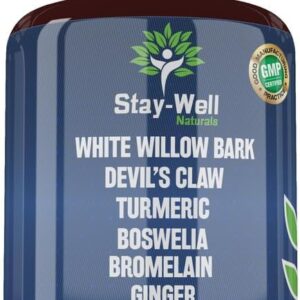 Pain Relief- White Willow Bark Extract, Devil's Claw, Turmeric, Boswellia, Bromelain and Ginger Premium Extract Blend- 120ct