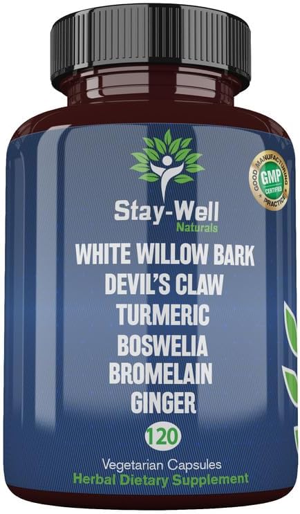 Pain Relief- White Willow Bark Extract, Devil's Claw, Turmeric, Boswellia, Bromelain and Ginger Premium Extract Blend- 120ct