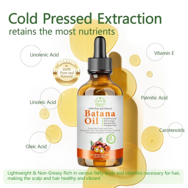 Batana Oil for Hair Growth Organic Raw Batana Hair Oil Natural Cold Pressed Pure Glass Bottle Oils to Thicken Brows, Repair Hair & Scalp, Fights Frizz, All Hair Types (2 fl oz) by MMPANG