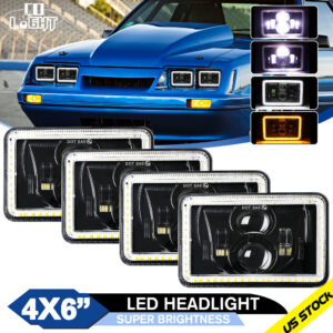 4x For Ford Mustang 1979-1986 DOT 4x6" Square LED Headlights Hi/Lo Beam With DRL