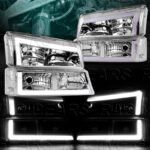 4PC LED BAR CHROME HEADLIGHTS FIT 03-07 CHEVY SILVERADO 1500 2500 3500 AVALANCHE