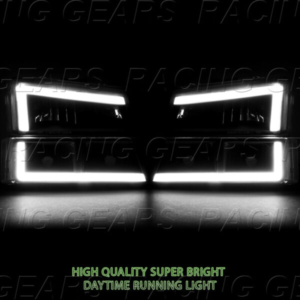 4PC LED BAR CHROME HEADLIGHTS FIT 03-07 CHEVY SILVERADO 1500 2500 3500 AVALANCHE