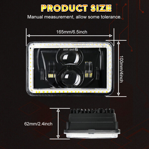 4x For Ford Mustang 1979-1986 DOT 4x6" Square LED Headlights Hi/Lo Beam With DRL