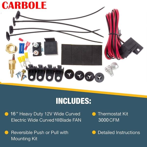 High 3500-CFM 16"Inch Electric Radiator Cooler Fan Thermostat Relay Switch Kits