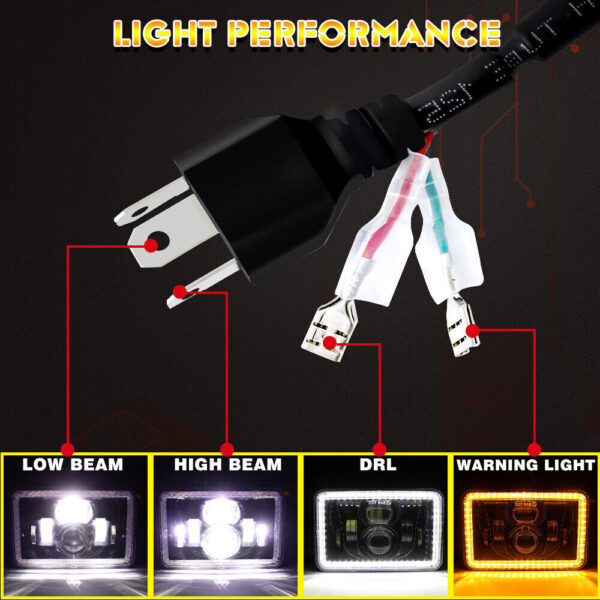 4x For Ford Mustang 1979-1986 DOT 4x6" Square LED Headlights Hi/Lo Beam With DRL