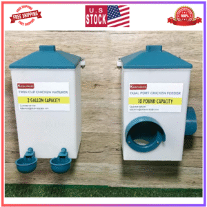 Automatic Chicken Cup Waterer and Port Feeder Set, 2 Gallon/10 Pounds - SALE OFF