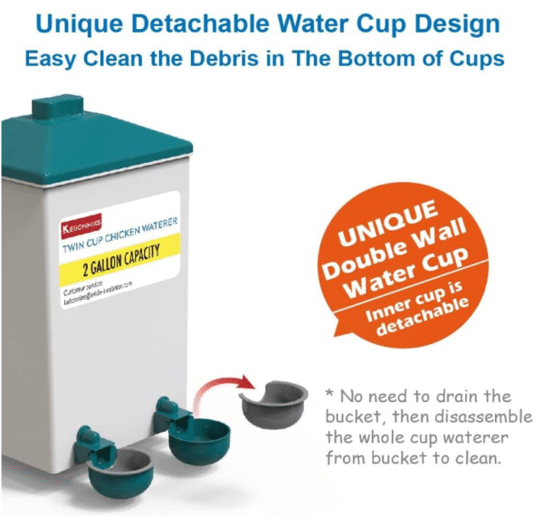 Automatic Chicken Cup Waterer and Port Feeder Set, 2 Gallon/10 Pounds - SALE OFF