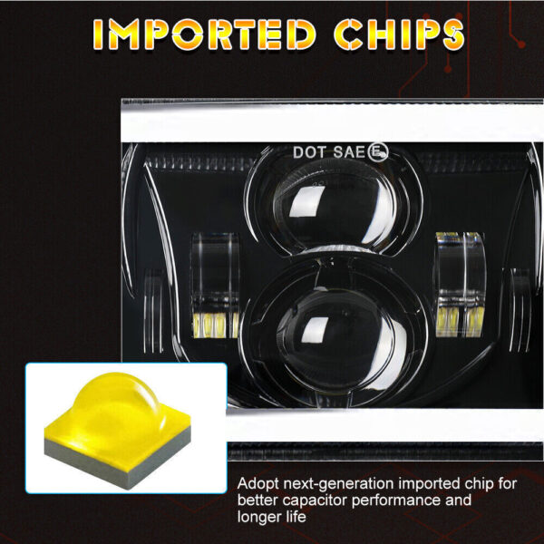 4x For Ford Mustang 1979-1986 DOT 4x6" Square LED Headlights Hi/Lo Beam With DRL