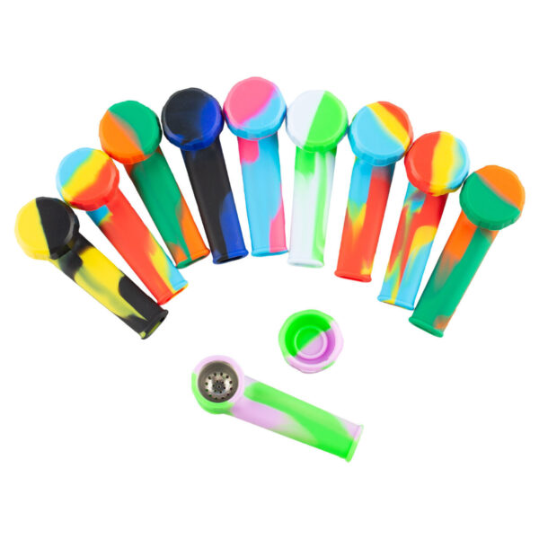 10PCS 3.4'' Mini Silicone Smoking Hand Pipe with Cap Lid Pocket Pipe& Metal Bowl