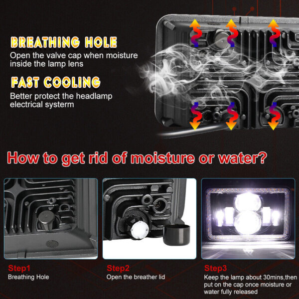 4x For Ford Mustang 1979-1986 DOT 4x6" Square LED Headlights Hi/Lo Beam With DRL