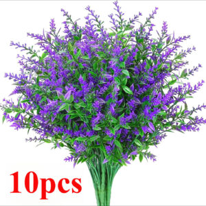 10pcs Artificial Lavender Flowers Fake Fern Plants Bouquets Outdoor Home Decor