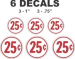 6 Round White Gumball Vending 25 Cent Gumball Machine Vinyl Decals