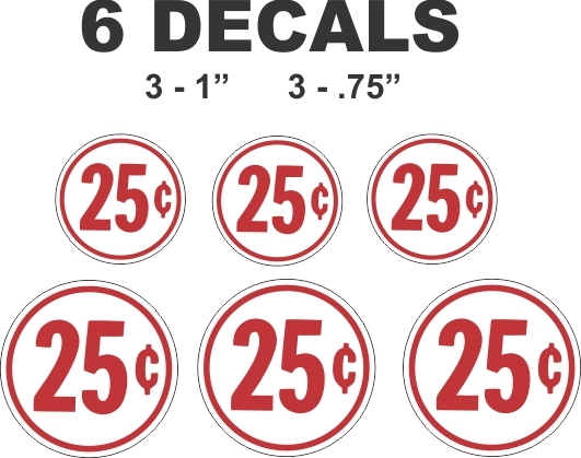 6 Round White Gumball Vending 25 Cent Gumball Machine Vinyl Decals