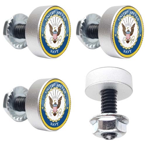 4 Motorcycle Silver "Navy USN" License Plate Frame Fasteners Tag Bolt Screws