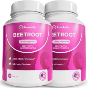 Rosabella Organic Beet Root Capsules - 1300mg Beet Root Powder Aids Healthy Circulation & Vitality, Non-GMO, Beet Root Supplement - 120 Capsules, 60-Day Supply