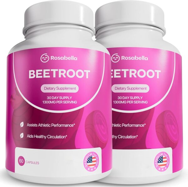 Rosabella Organic Beet Root Capsules - 1300mg Beet Root Powder Aids Healthy Circulation & Vitality, Non-GMO, Beet Root Supplement - 120 Capsules, 60-Day Supply
